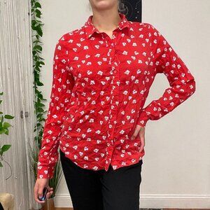 & Other Stories Floral Button-Up Shirt Long Sleeve Size 10 Red
